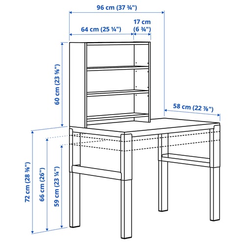 PÅHL Bureau avec tablette, hauteur réglable blanc, 96x58 cm
