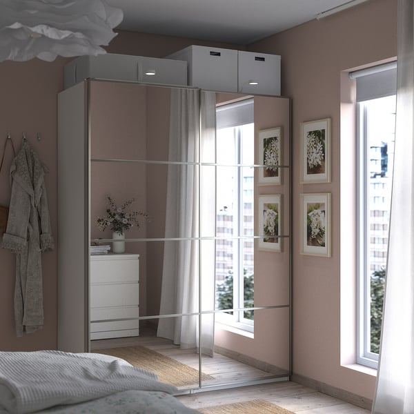 PAX / AULI Armoire pte coul, blanc/miroir, 150x66x201 cm