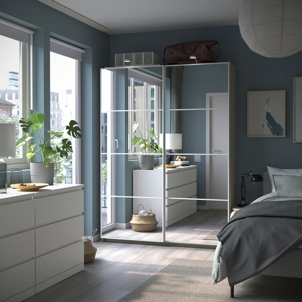 PAX / AULI Armoire pte coul, blanc/miroir, 150x43x201 cm