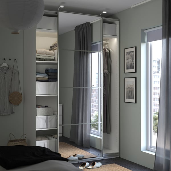 PAX / AULI Armoire pte coul, blanc/miroir, 150x66x236 cm