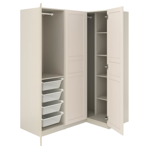 PAX / FLISBERGET Armoire d'angle, gris-beige/beige clair, 161/111x201 cm