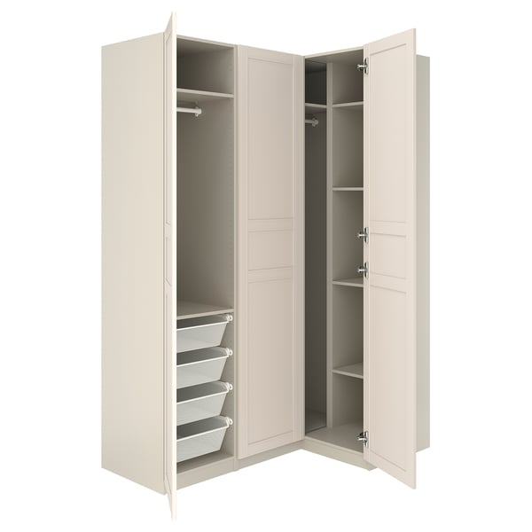 PAX / FLISBERGET Armoire d'angle, gris-beige/beige clair, 161/111x236 cm