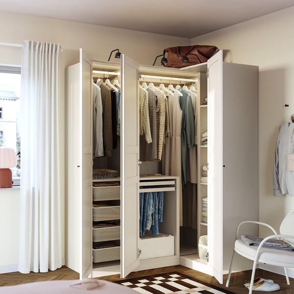 PAX / FLISBERGET Armoire d'angle, gris-beige/beige clair, 161/111x201 cm