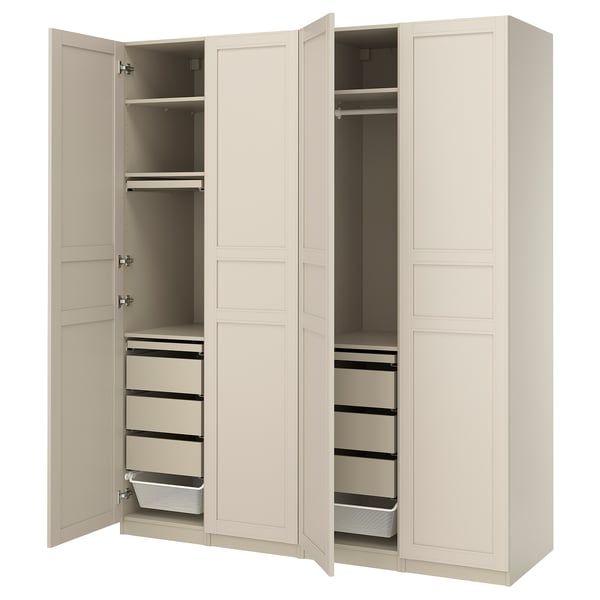 PAX / FLISBERGET Combinaison armoire, gris-beige/beige clair, 200x60x236 cm