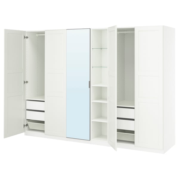 PAX / KAMMARTORP/TYSSEDAL Combinaison armoire, blanc miroir/gris blanc, 285x60x201 cm