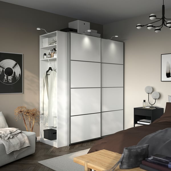 PAX / MEHAMN Armoire pte coul, blanc aluminium/blanc blanc, 170x66x201 cm