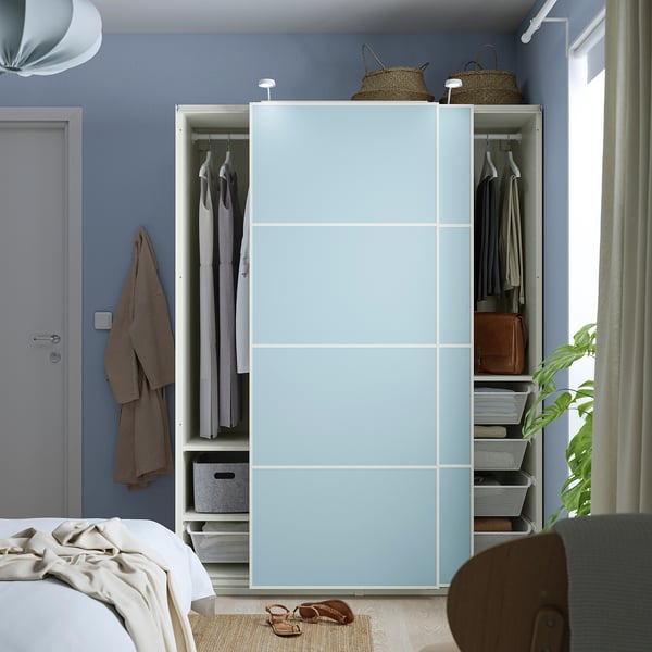 PAX / MEHAMN Armoire pte coul, blanc/double face bleu clair, 150x66x201 cm