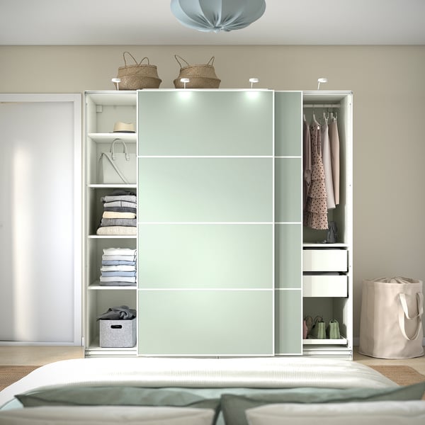 PAX / MEHAMN Armoire pte coul, blanc/double face vert clair, 200x66x201 cm