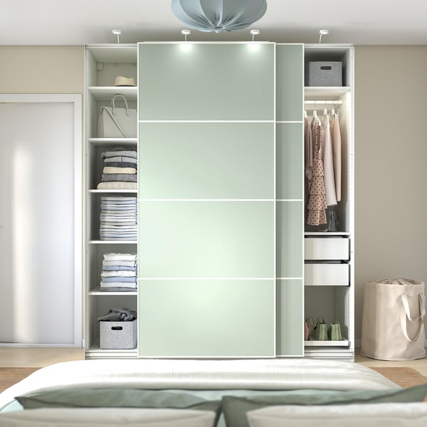 PAX / MEHAMN Armoire pte coul, blanc/double face vert clair, 200x66x236 cm