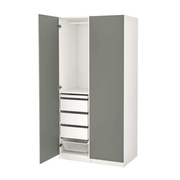 PAX / REINSVOLL Combinaison armoire, blanc/gris vert, 100x60x201 cm