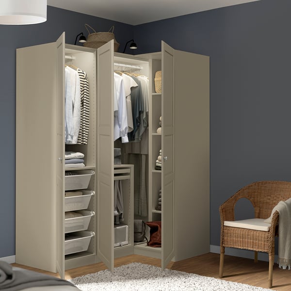 PAX / TYSSEDAL Armoire d'angle, gris-beige/gris-beige, 161/111x201 cm