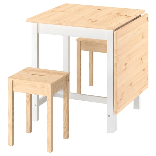 PINNTORP / HÄGERNÄS Table et 2 tabourets, teinté brun clair teinté blanc/pin pin, 67/124x75 cm