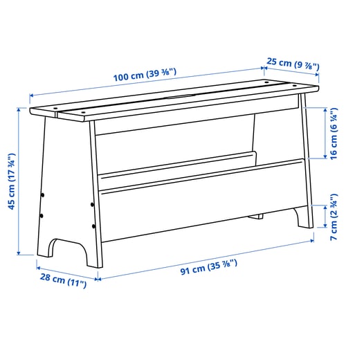 PINNTORP / PERJOHAN Table, 2 chaises et banc, teinté brun clair teinté bleu/pin pin, 125 cm