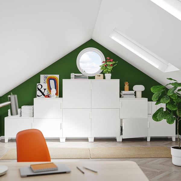 PLATSA Armoire 10 portes, blanc/Fonnes blanc, 360x42x133 cm