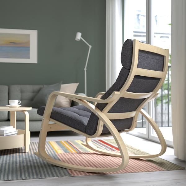POÄNG Fauteuil à bascule, plaqué bouleau/Gunnared gris foncé