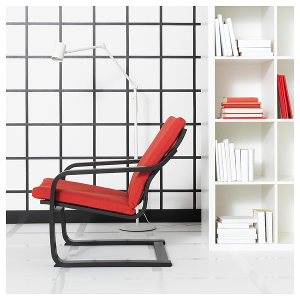 POÄNG Fauteuil dossier bas, brun noir/Vissle rouge