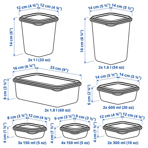 PRUTA Boîte de conservation, 17 pièces, vert