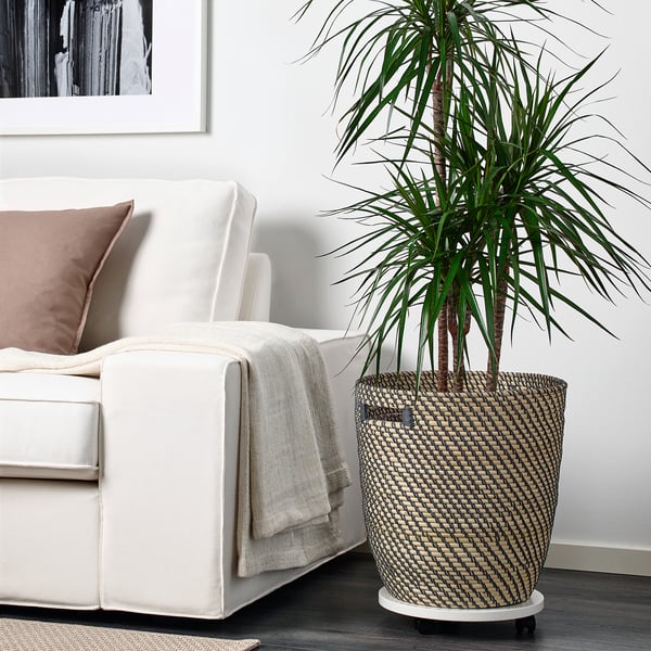 RÅGKORN Cache-pot, intérieur/extérieur gris foncé/beige, 32 cm