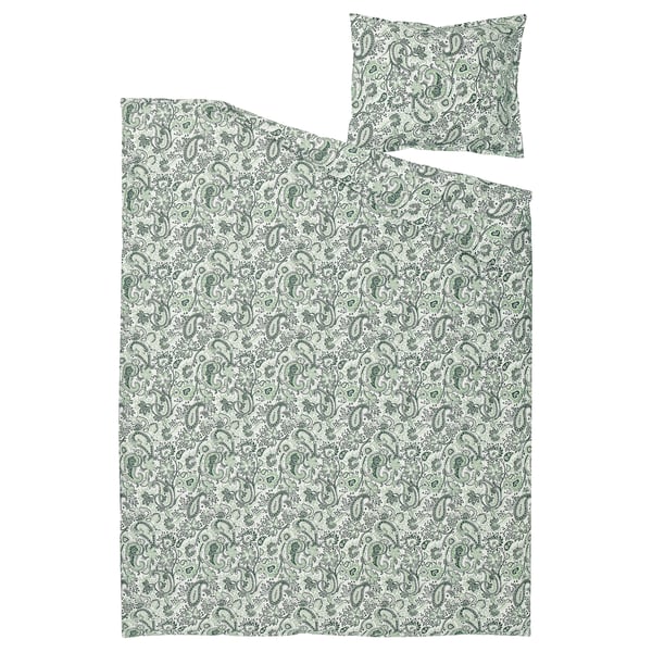 RODGERSIA Housse de couette et 1 taie, vert/blanc, 150x200/50x60 cm