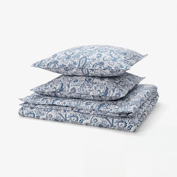 RODGERSIA Housse de couette et 2 taies, bleu/blanc, 240x220/50x60 cm