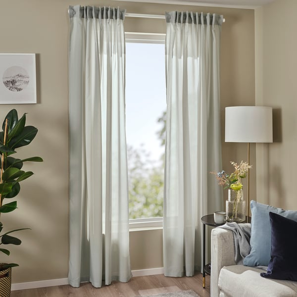 ROSENROBINIA Voilage, 2 pièces, gris clair/ruflette, 145x300 cm