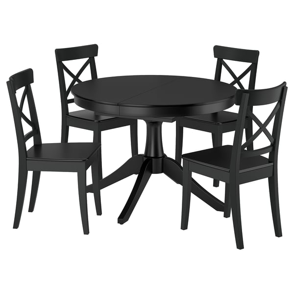 ROSENTORP / ROSENTORP Table et 4 chaises, noir/noir, 110/155 cm