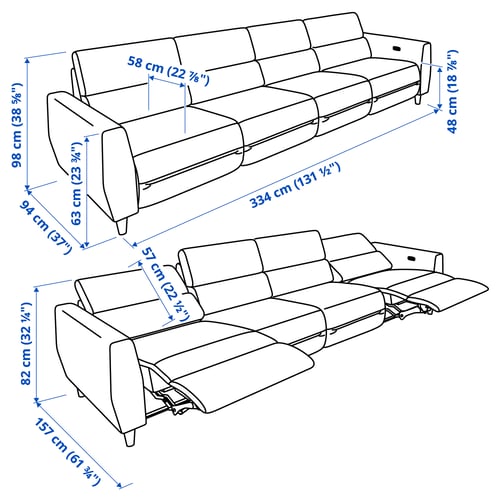 RULLERUM Canapé 4 pl av 2 relax électriques, Grann/Bomstad brun doré