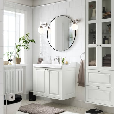 RUTSJÖN Vasque avec siphon, blanc, 82x49 cm