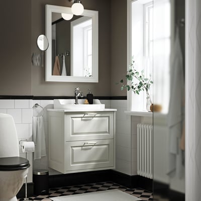 RUTSJÖN Vasque semi-encastré avec siphon, blanc, 50x44 cm