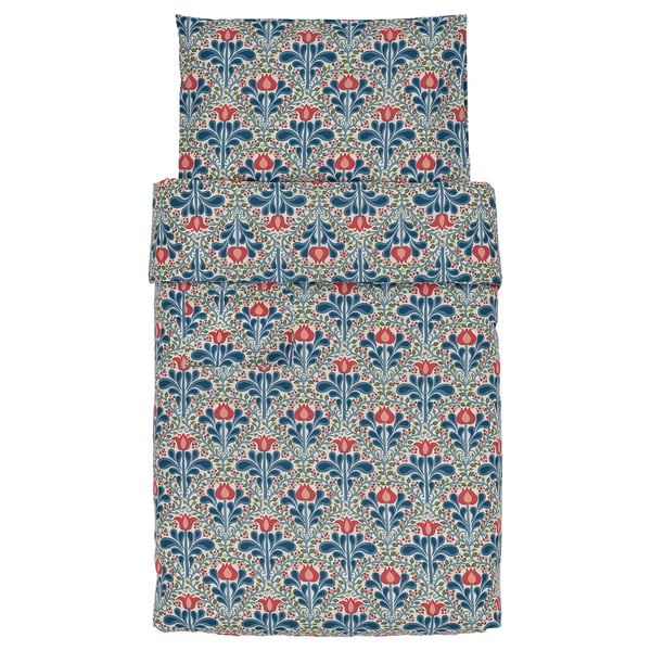 SÄTERVIDE Housse couette+1 taie pour lit bébé, blanc bleu/motif floral, 110x125/35x55 cm