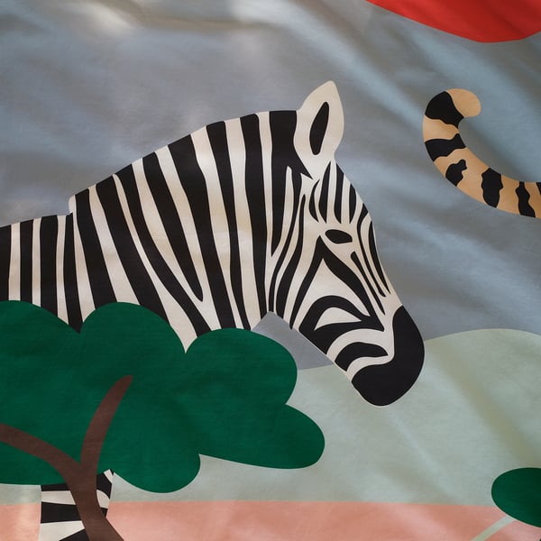 SANDLÖPARE Housse de couette et 1 taie, multicolore/savane, 150x200/50x60 cm