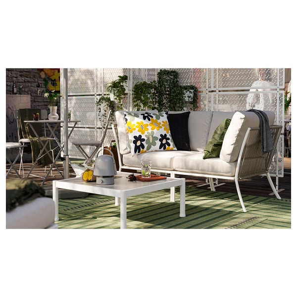 SEGERÖN Table basse, extérieur, blanc/beige, 73x73 cm