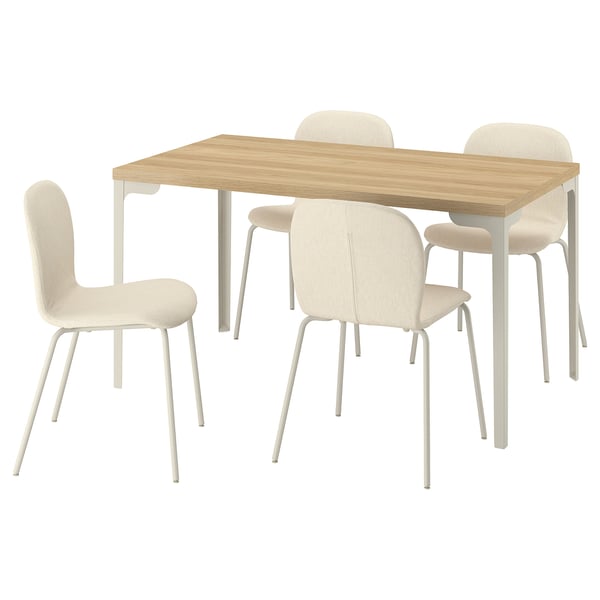 SKÅLSTA Table et 4 chaises, motif chêne droit beige-gris clair, 140x80 cm