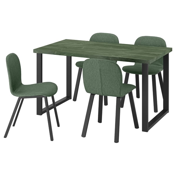 SKÅLSTA Table et 4 chaises, effet marbre gris-vert foncé en forme de U noir-gris/Knäbäck gris-vert profilé métal/noir-gris, 140x80 cm