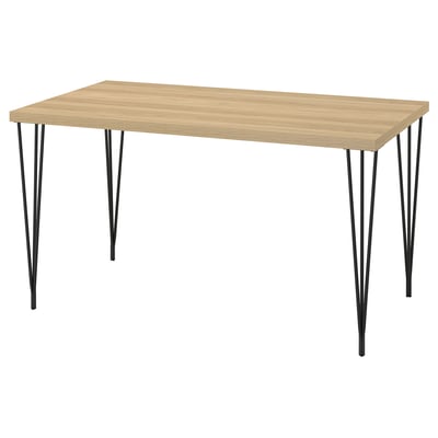 SKÅLSTA Table, motif chêne/épingle à cheveux noir-gris, 140x80 cm