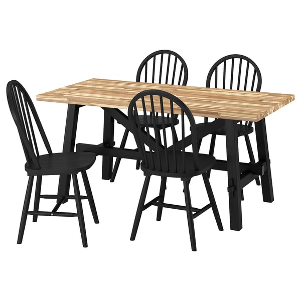 SKOGSTA Table et 4 chaises, acacia/noir/noir, 160x81 cm