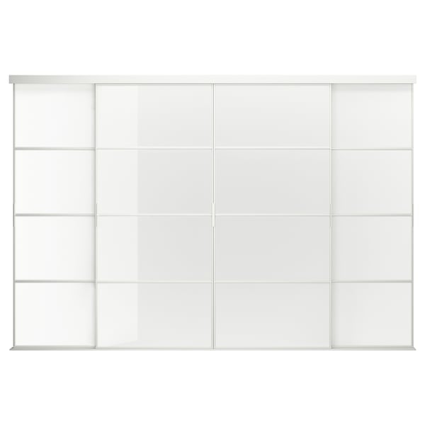 SKYTTA / FÄRVIK Combinaison porte coulissante, blanc/blanc verre, 351x240 cm