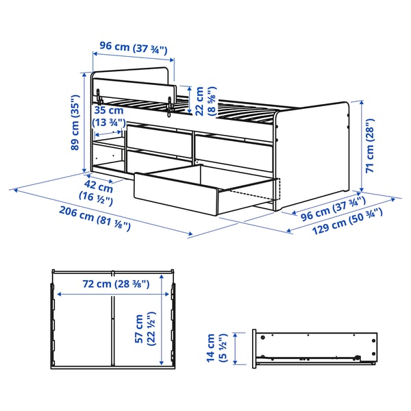 SLÄKT / NATTAPA Struct lit av rgt+barrière+som latt, blanc, 90x200 cm