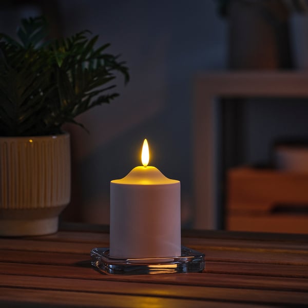 SMÅLOM Bougie bloc LED, à pile blanc, 9 cm