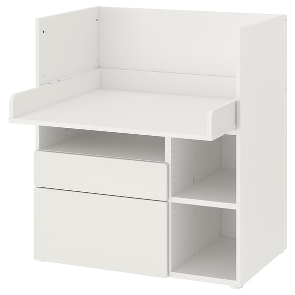 SMÅSTAD Bureau, blanc blanc/avec 2 tiroirs, 90x79x100 cm