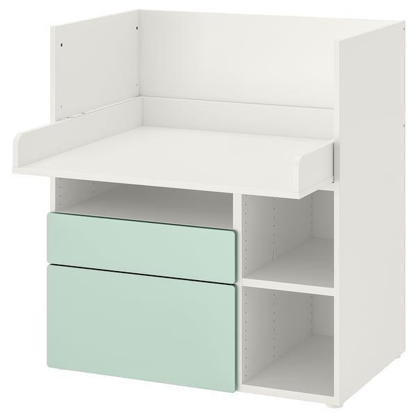 SMÅSTAD Bureau, blanc vert clair/avec 2 tiroirs, 90x79x100 cm