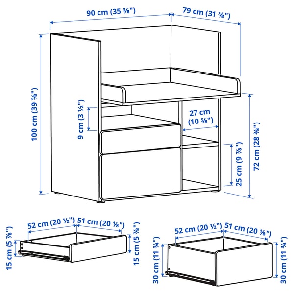 SMÅSTAD Bureau, blanc vert clair/avec 2 tiroirs, 90x79x100 cm