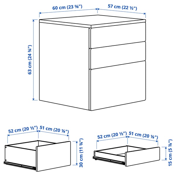 SMÅSTAD / PLATSA Commode 3 tiroirs, blanc/vert clair, 60x57x63 cm