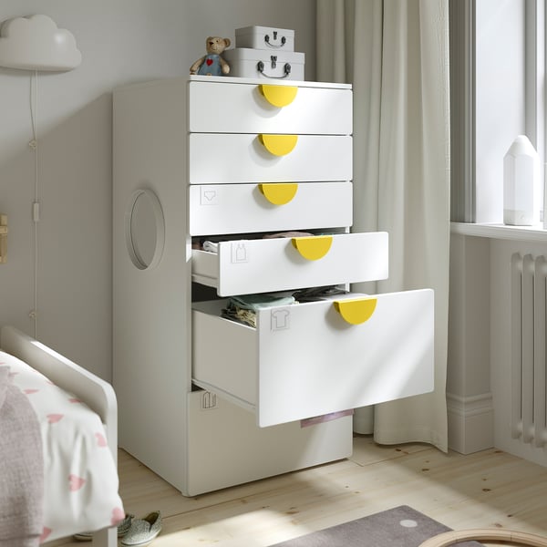 SMÅSTAD / PLATSA Commode 6 tiroirs, blanc/mauve, 60x57x123 cm