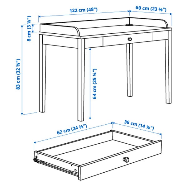 SMYGA Bureau, gris clair, 122x60 cm