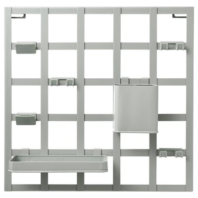 SNICKRA Panneau perforé+accessoires, 8 pcs, gris vert, 38x38 cm