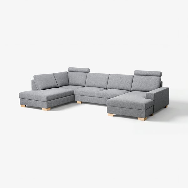 SÖRVALLEN Canapé d'angle, 4 places, avec méridienne, droite/Lejde gris/noir