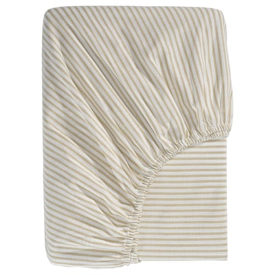 SOLFIBBLA Drap housse, blanc beige/rayure, 160x200 cm