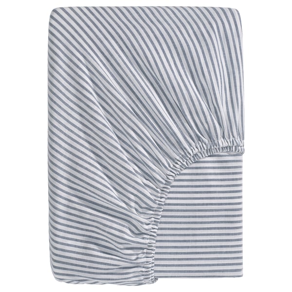 SOLFIBBLA Drap housse, blanc bleu/rayure, 160x200 cm