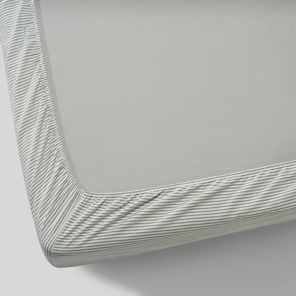 SOLFIBBLA Drap housse, blanc vert/rayure, 90x200 cm